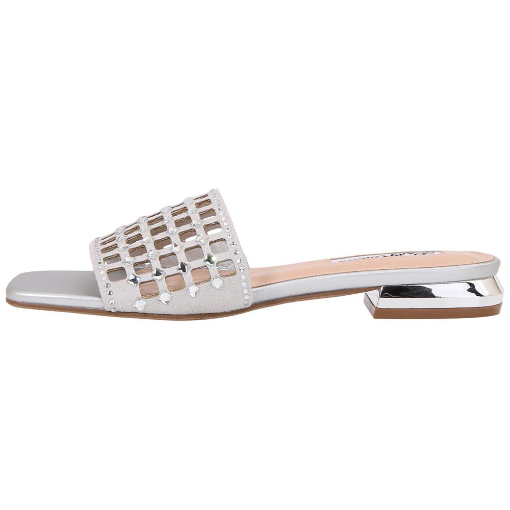 Lady Couture Women's Garden Silver Geometric Crystal Flat Slide Sandals