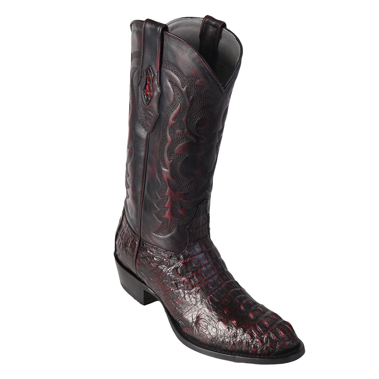 Los Altos Black Cherry Caiman Hornback Boots - shoeclassix.com