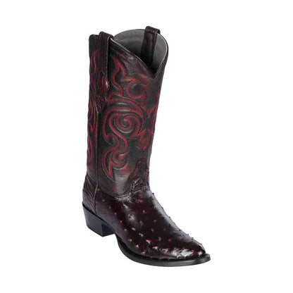 Los Altos Black Cherry Round Toe Genuine Ostrich Skin Boots - shoeclassix.com