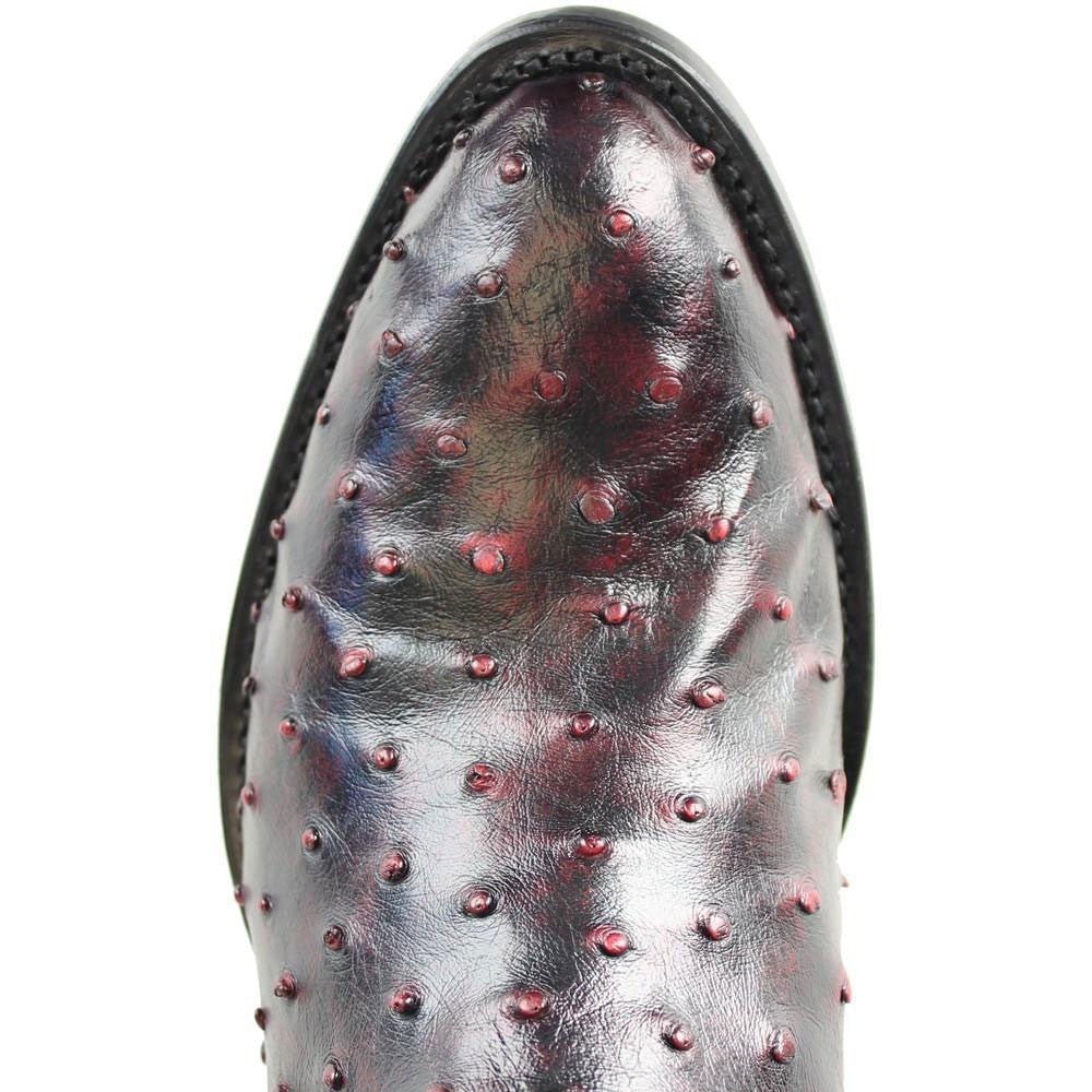 Los Altos Black Cherry Round Toe Genuine Ostrich Skin Boots - shoeclassix.com