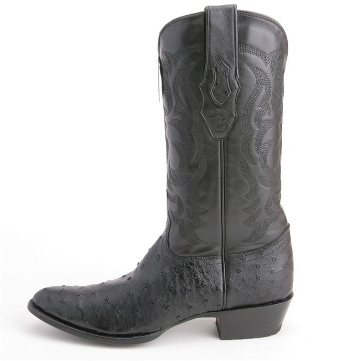 Los Altos Black Round Toe Genuine Ostrich Skin Boots - shoeclassix.com