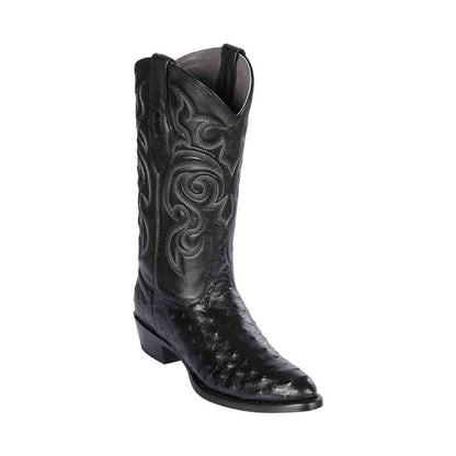 Los Altos Black Round Toe Genuine Ostrich Skin Boots - shoeclassix.com