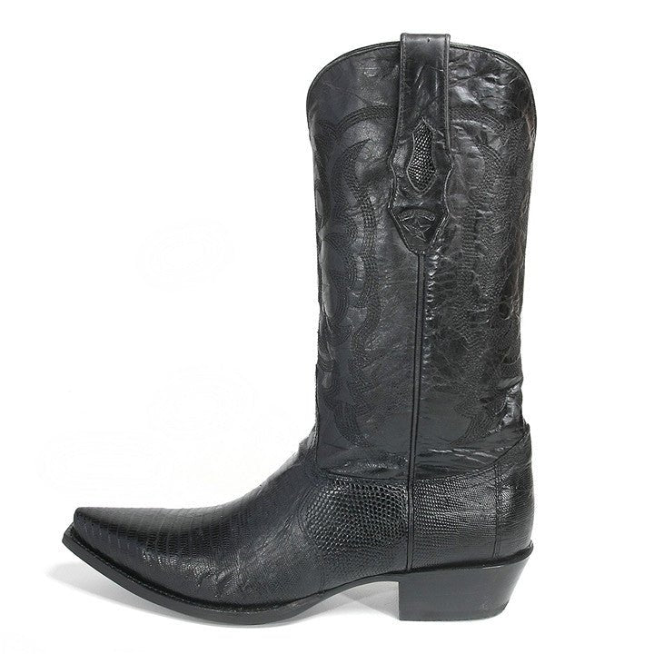 Los Altos Black Snip Toe Genuine Teju Lizard - shoeclassix.com