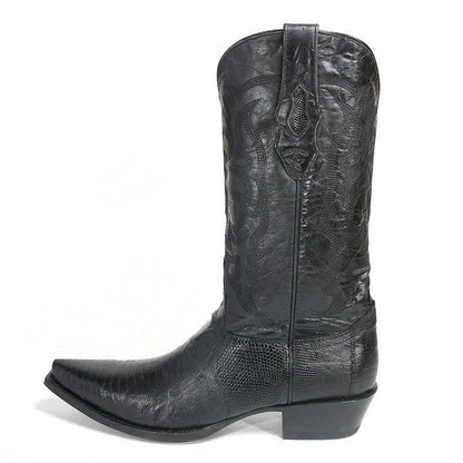 Los Altos Black Snip Toe Genuine Teju Lizard - shoeclassix.com