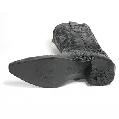 Los Altos Black Snip Toe Genuine Teju Lizard - shoeclassix.com