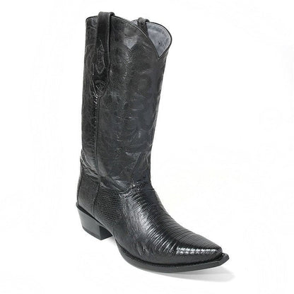 Los Altos Black Snip Toe Genuine Teju Lizard - shoeclassix.com