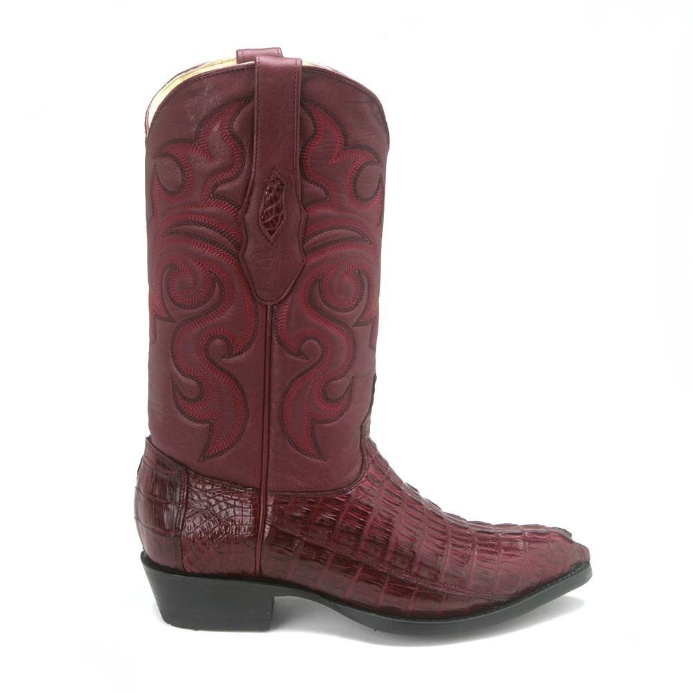 Los Altos Burgundy Genuine Caiman Crocodile Western Boots J Toe - shoeclassix.com