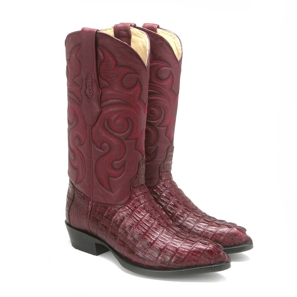 Los Altos Burgundy Genuine Caiman Crocodile Western Boots J Toe - shoeclassix.com