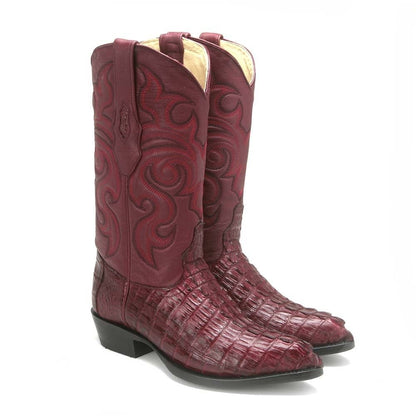 Los Altos Burgundy Genuine Caiman Crocodile Western Boots J Toe - shoeclassix.com