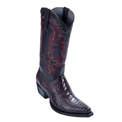 Los Altos Men's Black Cherry Genuine Ostrich Leg Snip Toe Boots - shoeclassix.com