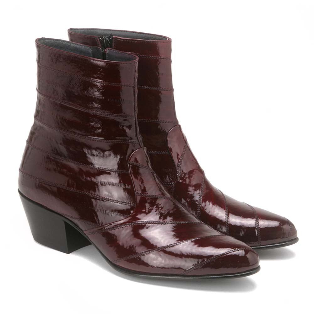 Los Altos Men’s Burgundy Genuine Eel Skin Leather Ankle Boots - shoeclassix.com