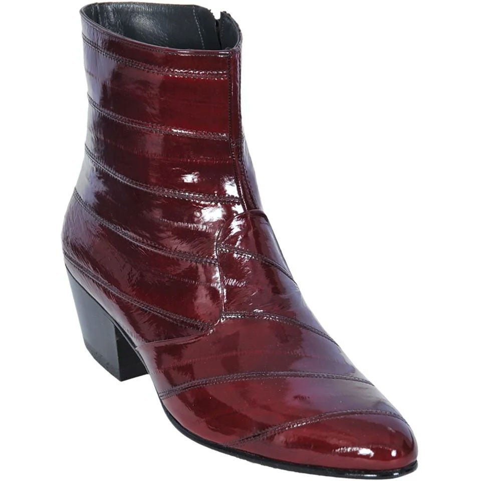 Los Altos Men’s Burgundy Genuine Eel Skin Leather Ankle Boots - shoeclassix.com