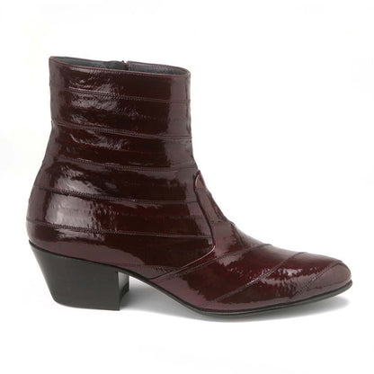 Los Altos Men’s Burgundy Genuine Eel Skin Leather Ankle Boots - shoeclassix.com