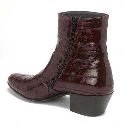 Los Altos Men’s Burgundy Genuine Eel Skin Leather Ankle Boots - shoeclassix.com