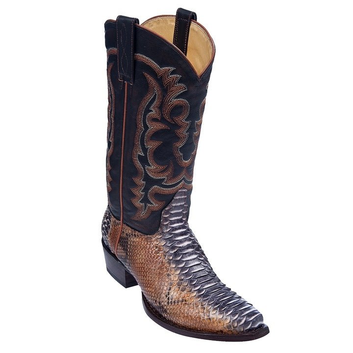 Los Altos Men's Cognac Genuine Python Snakeskin Snip Toe Boots - shoeclassix.com