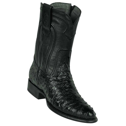 Los Altos Men’s Genuine Ostrich Black Roper Toe Boots with Zipper - shoeclassix.com