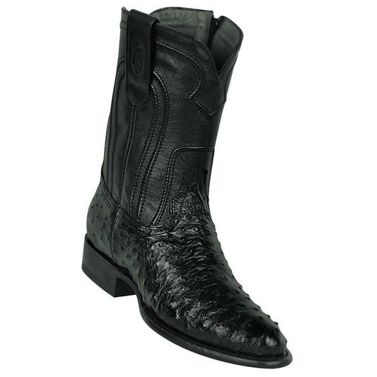Los Altos Men’s Genuine Ostrich Black Roper Toe Boots with Zipper - shoeclassix.com