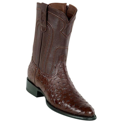 Los Altos Men’s Genuine Ostrich Brown Roper Toe Boots with Zipper - shoeclassix.com