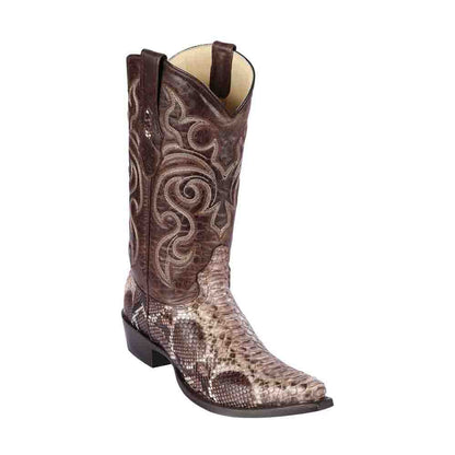 Los Altos Men's Rustic Brown Genuine Python Snakeskin Snip Toe Boots - shoeclassix.com