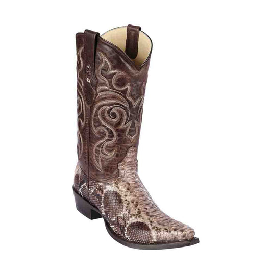Los Altos Men's Rustic Brown Genuine Python Snakeskin Snip Toe Boots - shoeclassix.com