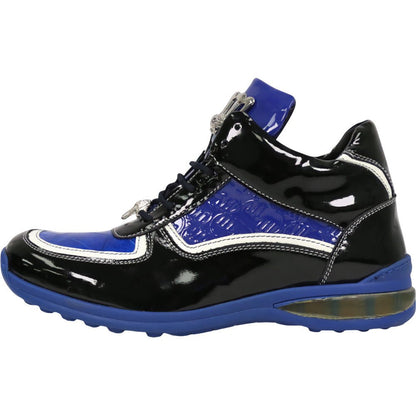 Mauri Quick Men's Black / Blue Baby Croc / Patent Leather High - Top Sneakers - shoeclassix.com