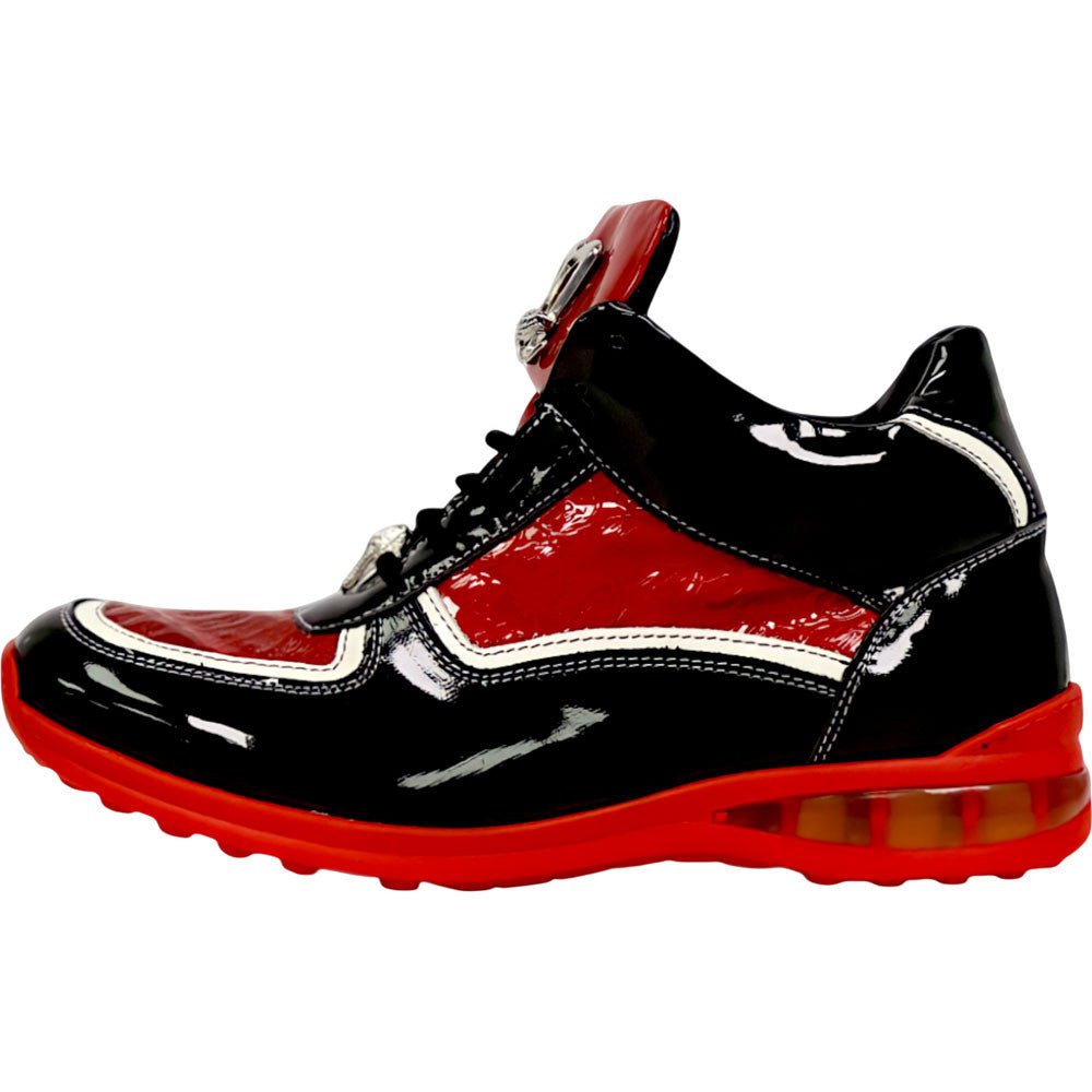 Mauri Quick Men's Black / Red Baby Crocodile / Patent Leather High - Top Sneakers - shoeclassix.com