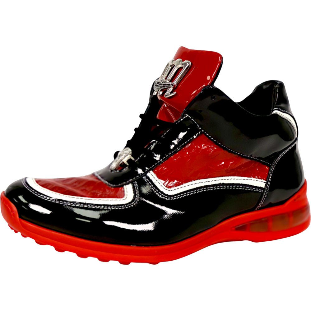 Mauri Quick Men's Black / Red Baby Crocodile / Patent Leather High - Top Sneakers - shoeclassix.com