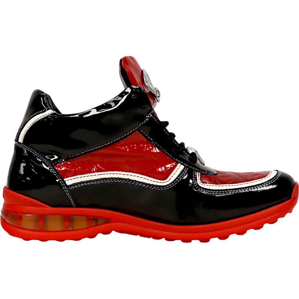 Mauri Quick Men's Black / Red Baby Crocodile / Patent Leather High - Top Sneakers - shoeclassix.com