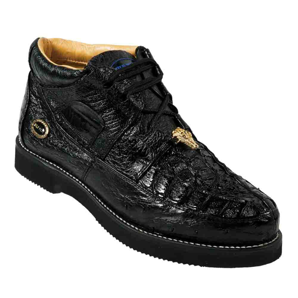 Wild West Black Caiman With Ostrich Mens Casual Sneaker - shoeclassix.com