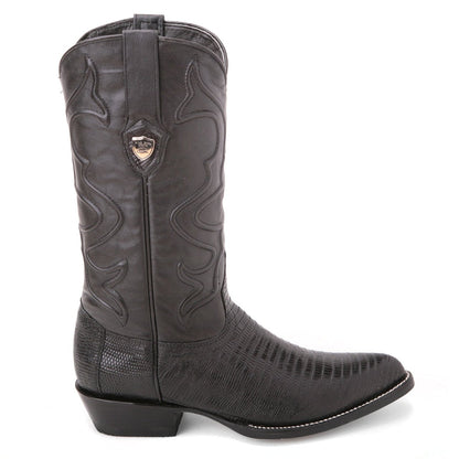 Wild West Black Genuine Teju Lizard Skin Boots - shoeclassix.com