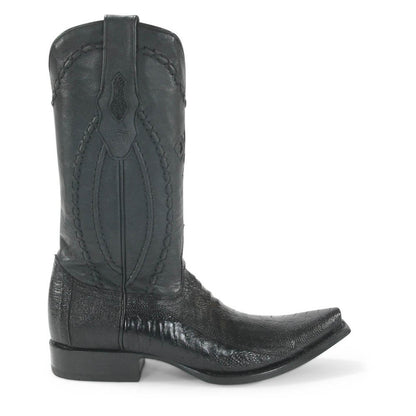 Wild West Black Ostrich Leg Snip Toe Boots - shoeclassix.com