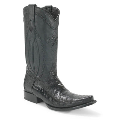 Wild West Black Ostrich Leg Snip Toe Boots - shoeclassix.com
