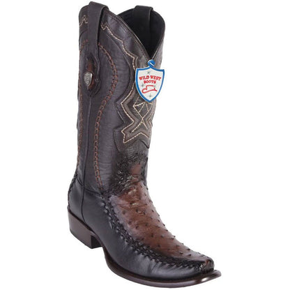 Wild West Brown Textured Genuine Ostrich & Leather Boots - shoeclassix.com