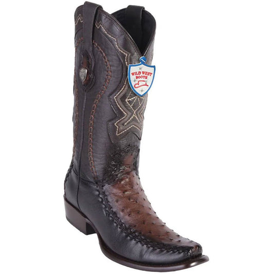 Wild West Brown Textured Genuine Ostrich & Leather Boots - shoeclassix.com
