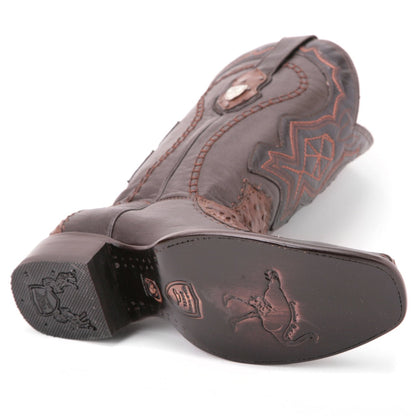 Wild West Brown Textured Genuine Ostrich & Leather Boots - shoeclassix.com