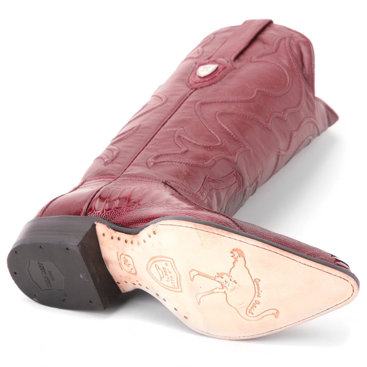 Wild West Burgundy Genuine Ostrich Skin Boots - shoeclassix.com