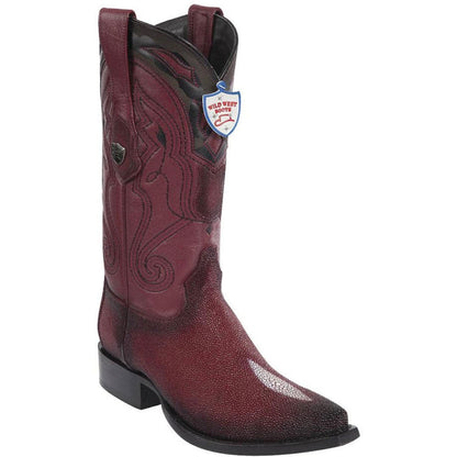 Wild West Burgundy Single Stone Stingray Snip Toe Boots - shoeclassix.com