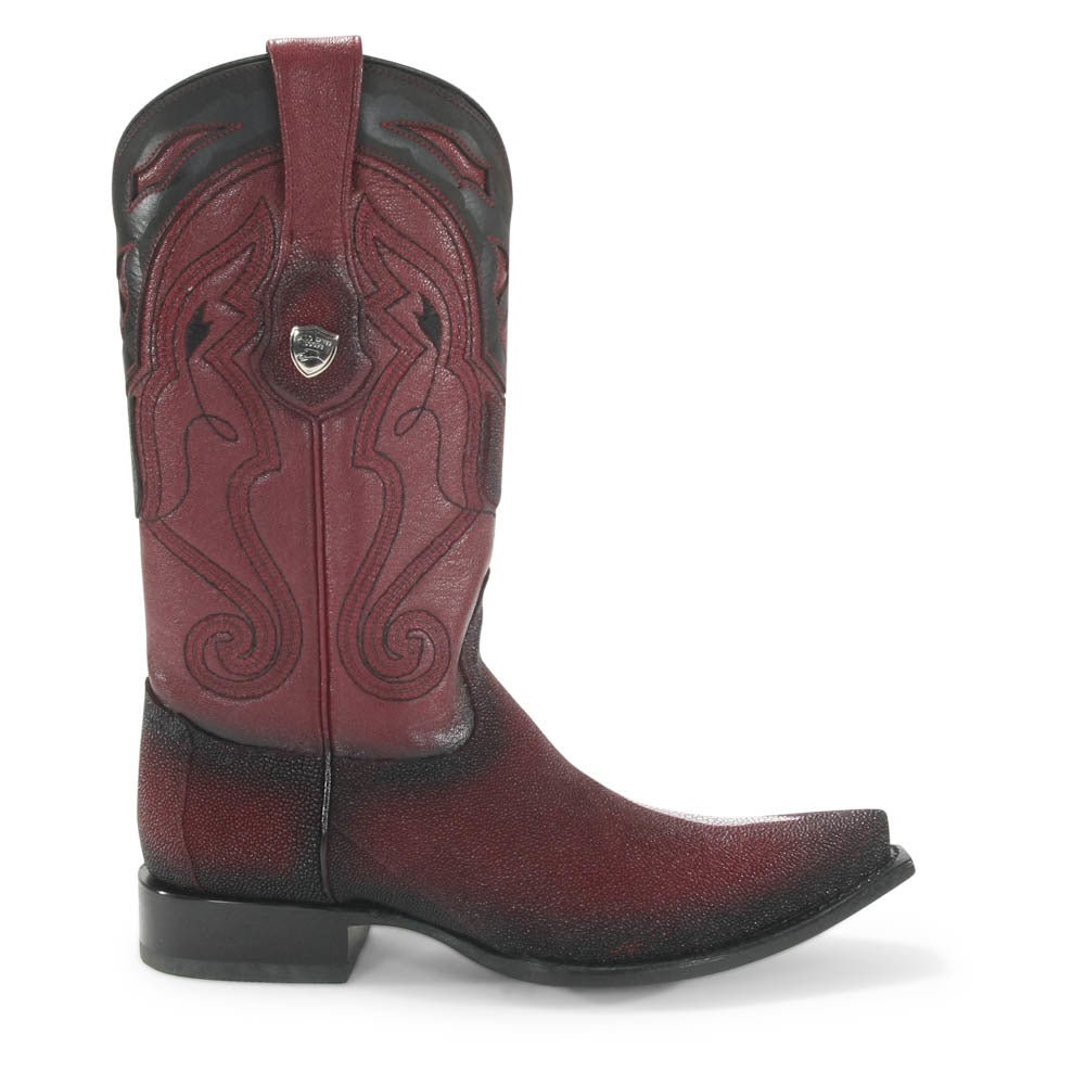 Wild West Burgundy Single Stone Stingray Snip Toe Boots - shoeclassix.com