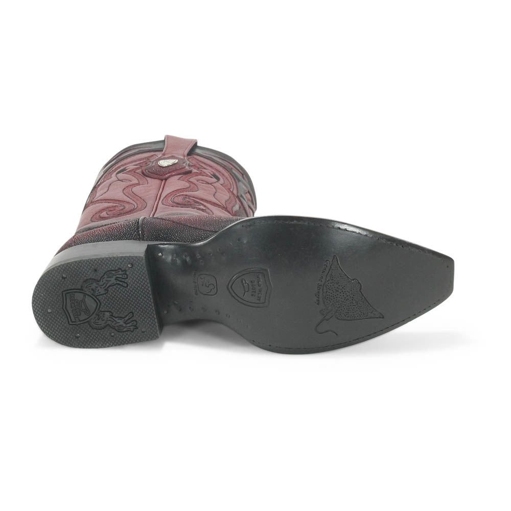 Wild West Burgundy Single Stone Stingray Snip Toe Boots - shoeclassix.com