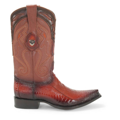 Wild West Cognac Ostrich Leg Snip Toe Boots - shoeclassix.com
