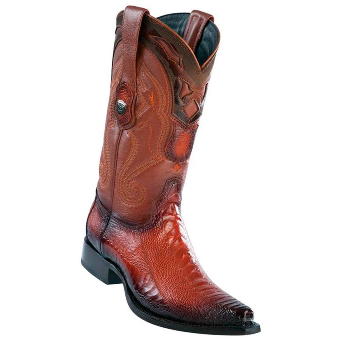 Wild West Cognac Ostrich Leg Snip Toe Boots - shoeclassix.com