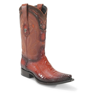 Wild West Cognac Ostrich Leg Snip Toe Boots - shoeclassix.com