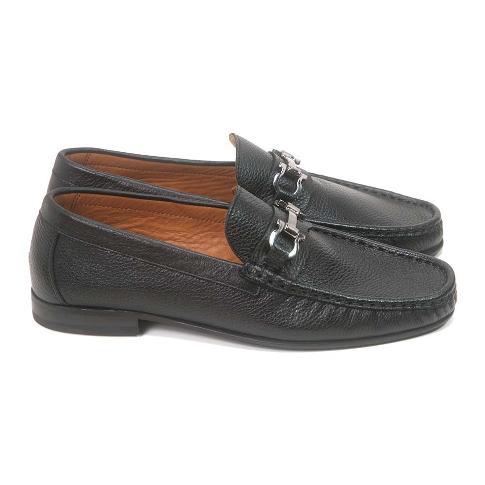 Sigotto Uomo Black Grain Leather Bit Loafer with Leather Sole