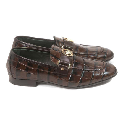 Sigotto Uomo Brown Leather Gator Print Loafer with Leather Sole